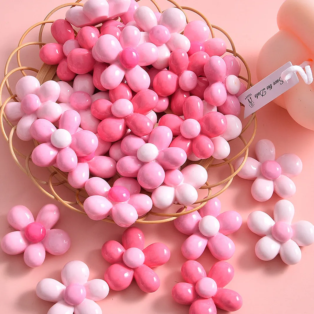 

10Pcs Sweet Five-petal Flower Resin DIY Flatback Scrapbooking Cabochon Embellishments Refrigerator Sticker Head Rope Accessories