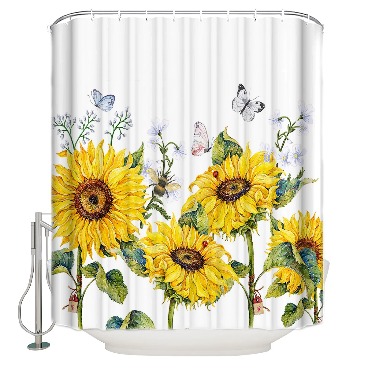 

Sunflower Flower Butterfly Shower Curtain Eco-Friendly Bath Curtain with Hooks Polyester Waterproof Curtain Bathroom Decor