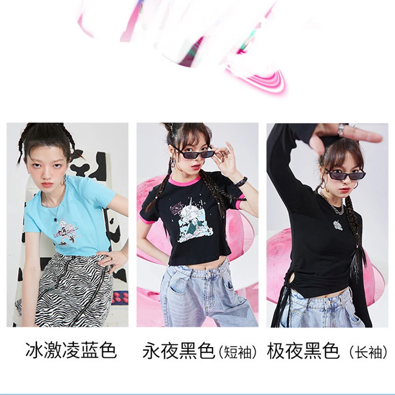 

Print irregular design short T-shirt women's 2022 spring contrast color top