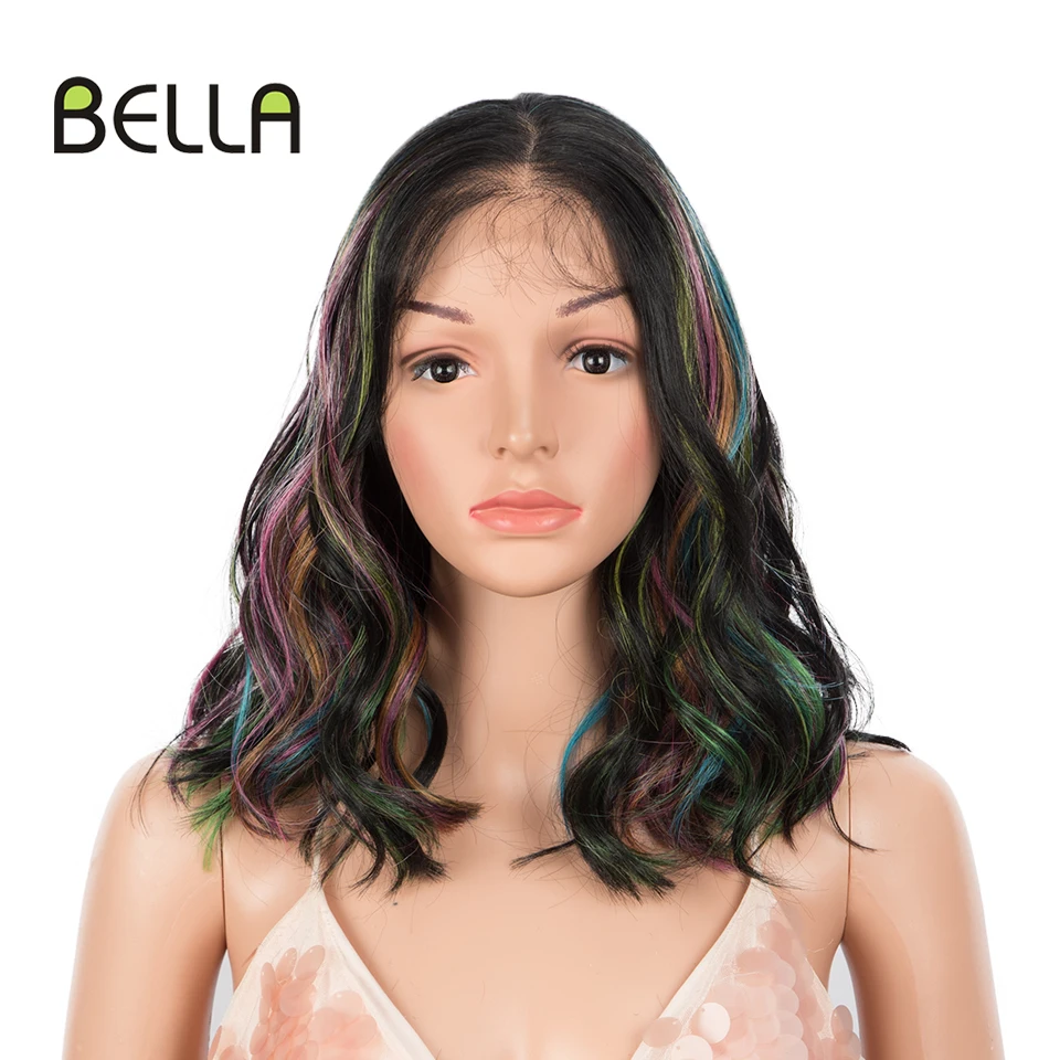Bella 13*7 Lace Front Wig Synthetic Cosplay Lace Wigs For Balck Women 12 Inch Short Curly Bob Wig Blonde Wig Heat Resistant