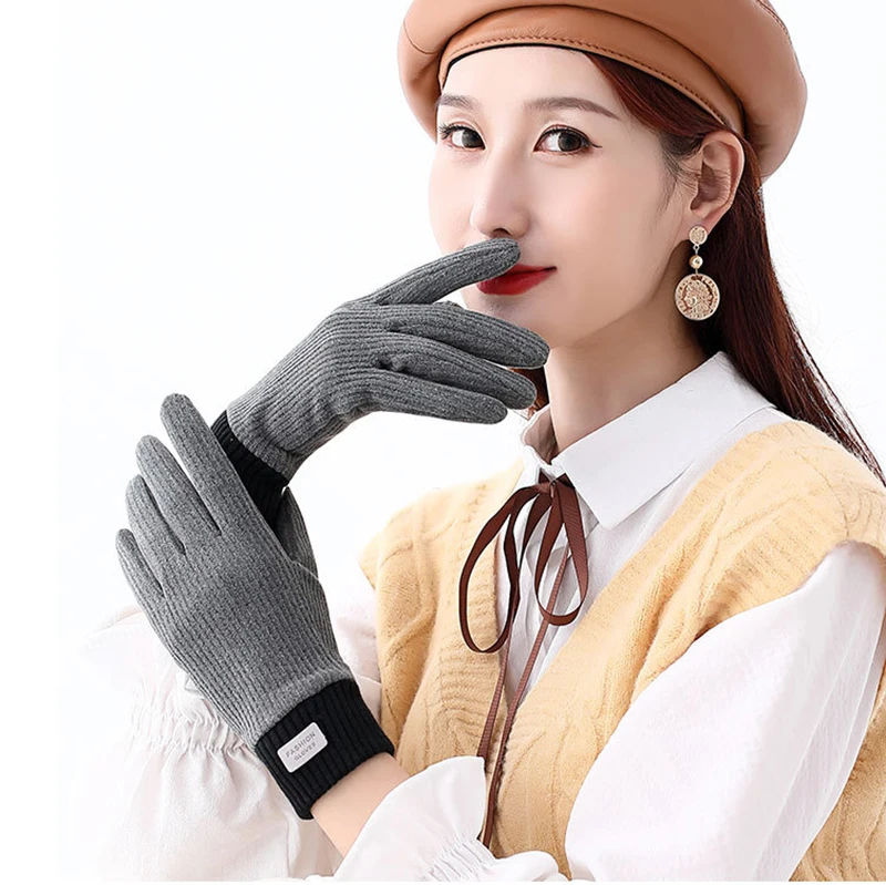 

Fashion Winter Plush Velvet Warm Girl's Gloves Solid Color Cycling Touch Screen Full Fingers Woman Mitten for Driving Outdoor