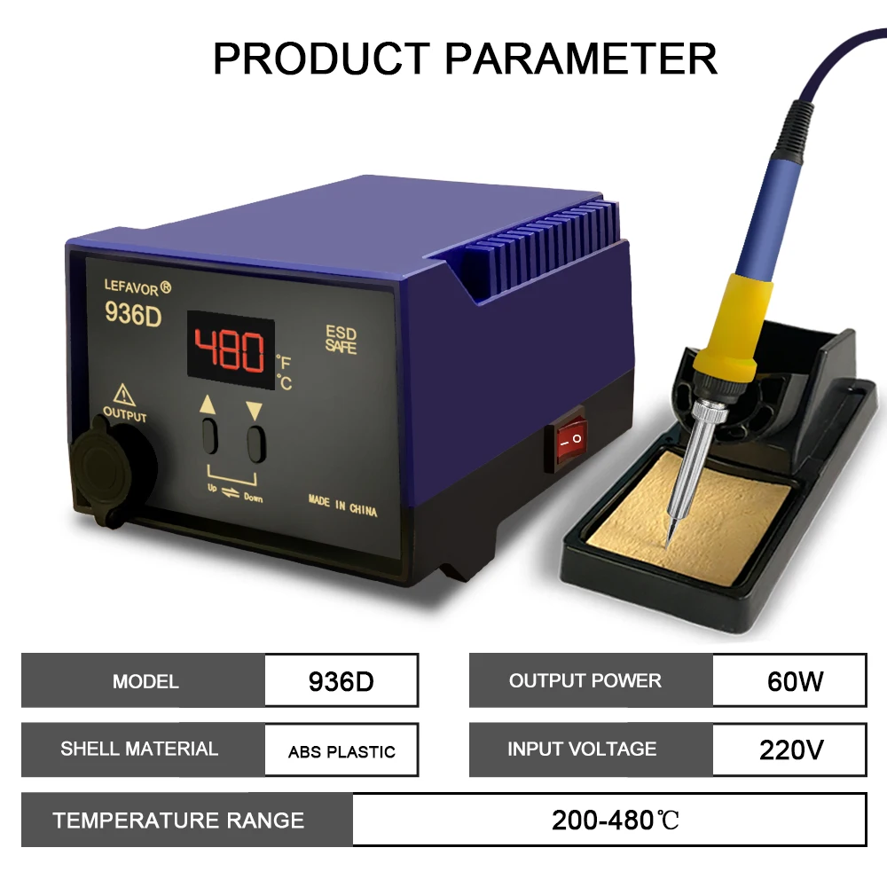 

936D 60W digital soldering iron Soldering Stations Fast temperature adjustment C/F sleep 200-480 for BGA Welding tool set