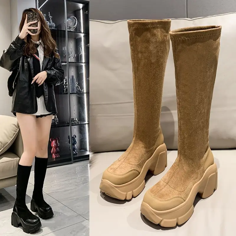 

2022 Autumn and Winter New Muffin Platform Thin Springy Thigh Boot Women's High Martin Boots Female Fashion
