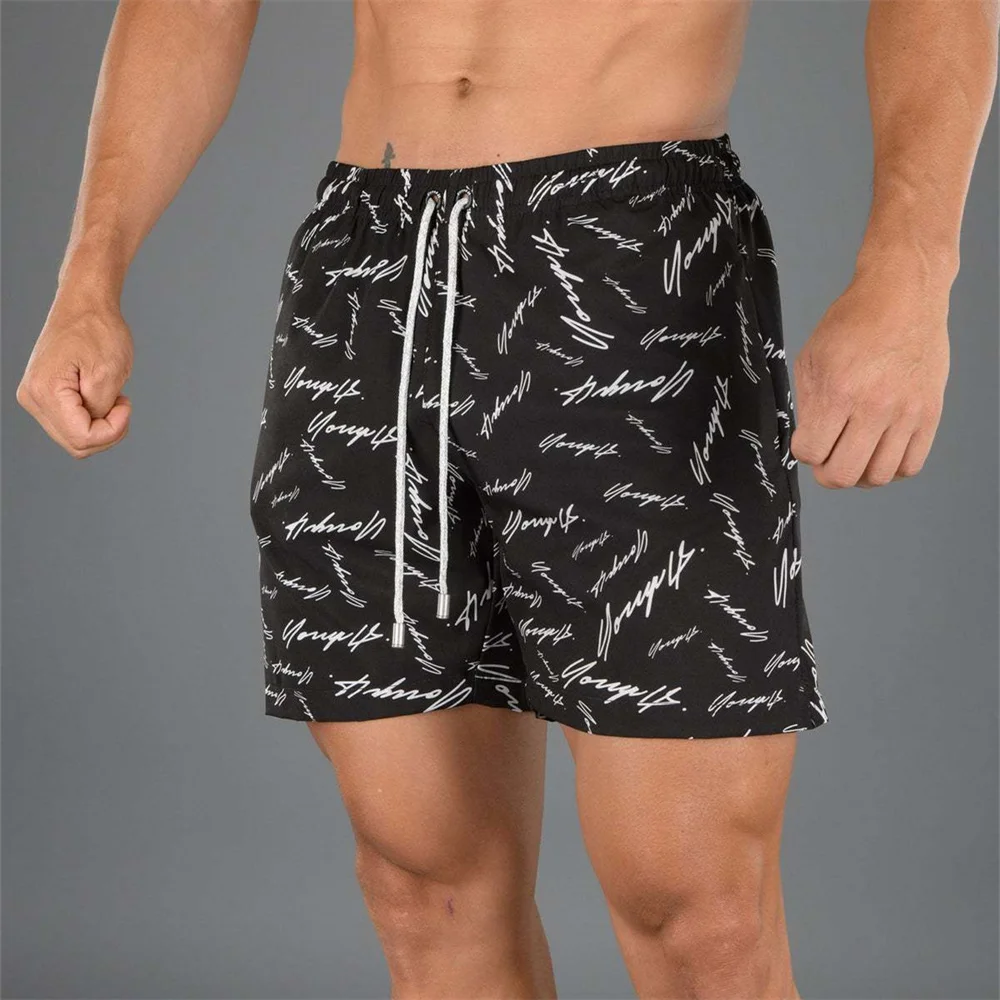 

5 Color Letter Print Summer Casual Thin Quick Dry Beach Shorts Men Gym Fitness Bodybuilding Short Pants Male Training Bottoms