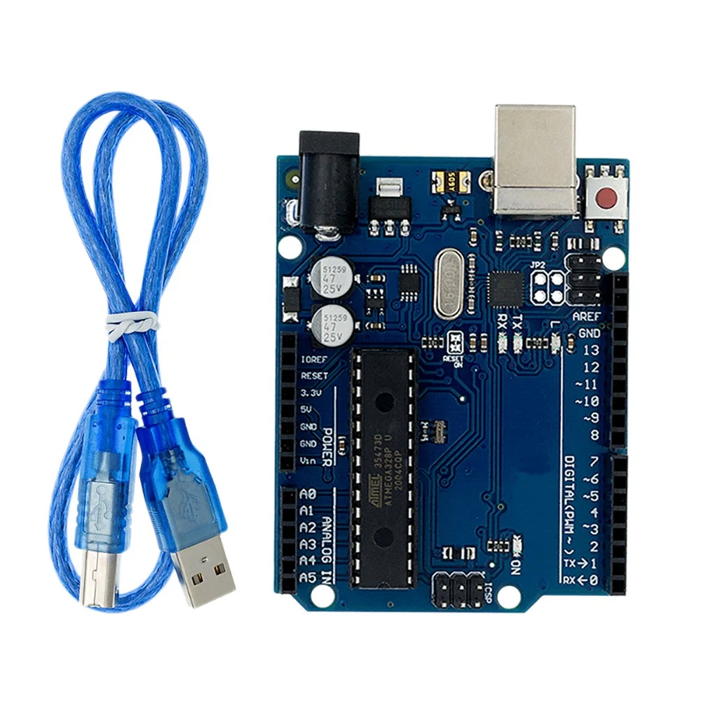 

Плата контроллера микроконтроллера для UNO R3 с синим USB-кабелем для Arduino Uno Project RoHS