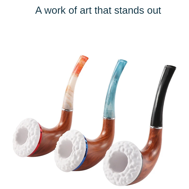 

New Smoking Pipe Curved Resin Creative Colorful Handle Imitation Solid Wood Cigarette Holder Filter Smok Set