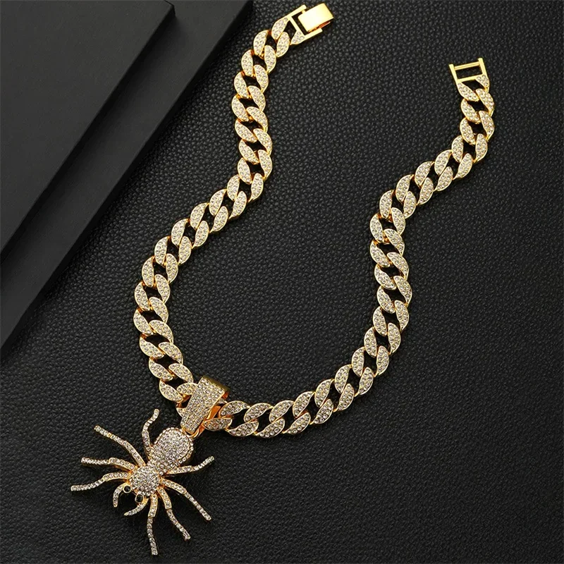 Мужчины Женщины Хип-Хоп Белый Кристалл Паук Ожерелье с 13 мм Массивная Кубинская