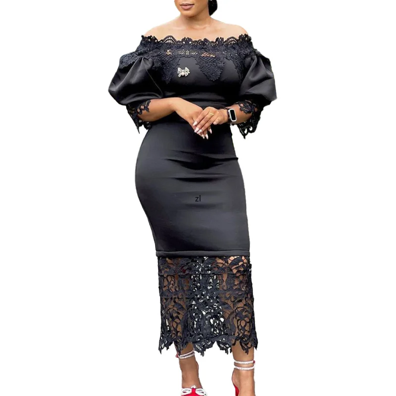 

Африканское длинное платье макси, женское цветочное кружевное платье с вырезом лодочкой, открытыми плечами и открытой спиной, повседневное вечернее платье, африканские платья