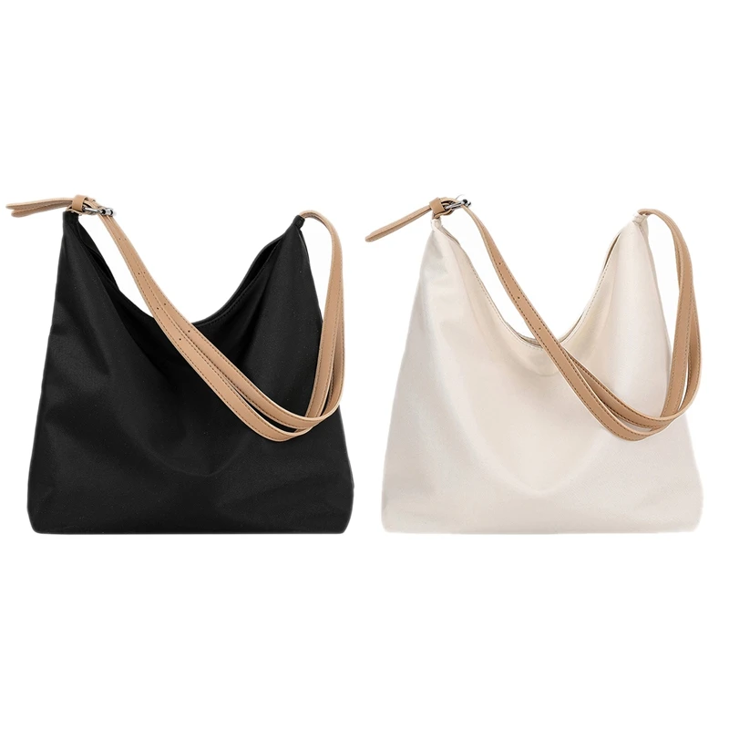 

2PC Leather Women's Canvas Crossbody Bag Large Capacity Shopping Bag Fashion Casual Tote Bag Shoulder Bag, Black & White