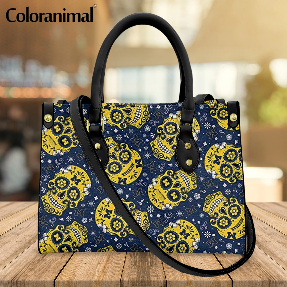 

Coloranimal Luxury PU Leather Women Tote Handbag Gothic Sugar Skull Print Shoulder Bag for Ladies Casual Femme Crossbody Bag