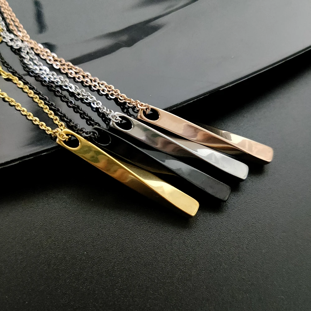 2022 Black Rectangle Pendant Necklace Men Trendy Simple Stainless Steel Chain Women Necklace Fashion Jewelry Gift