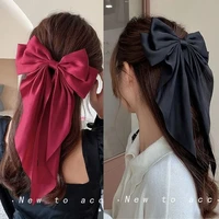fashion solid color satin bow hairpins barrettes women girl wedding long ribbon hair clip hairgrip styling hair accessories