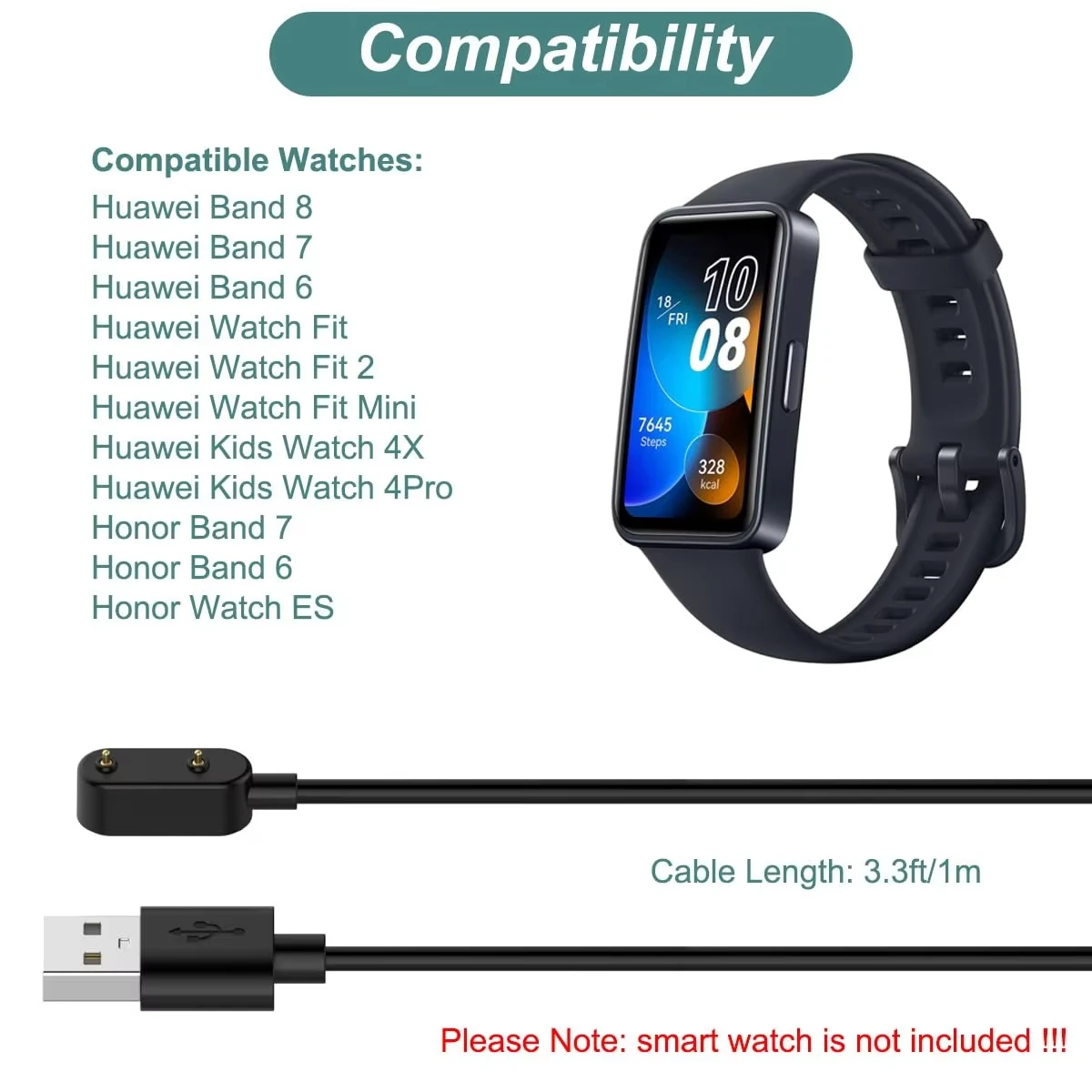 Зарядное устройство для Huawei Band 9/8/7/6 Watch Fit/Fit 2/Fit 3/Fit Mini Honor 7/6 сменный зарядный