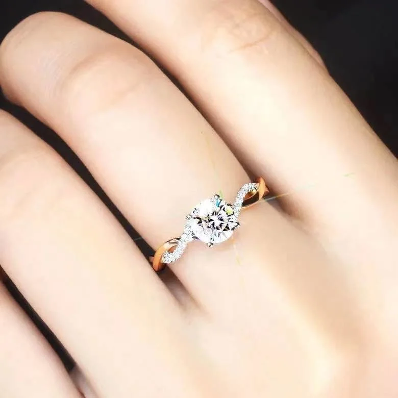 

Свадебное женское кольцо из розового золота 1 карат с бриллиантами из серебра 925 пробы