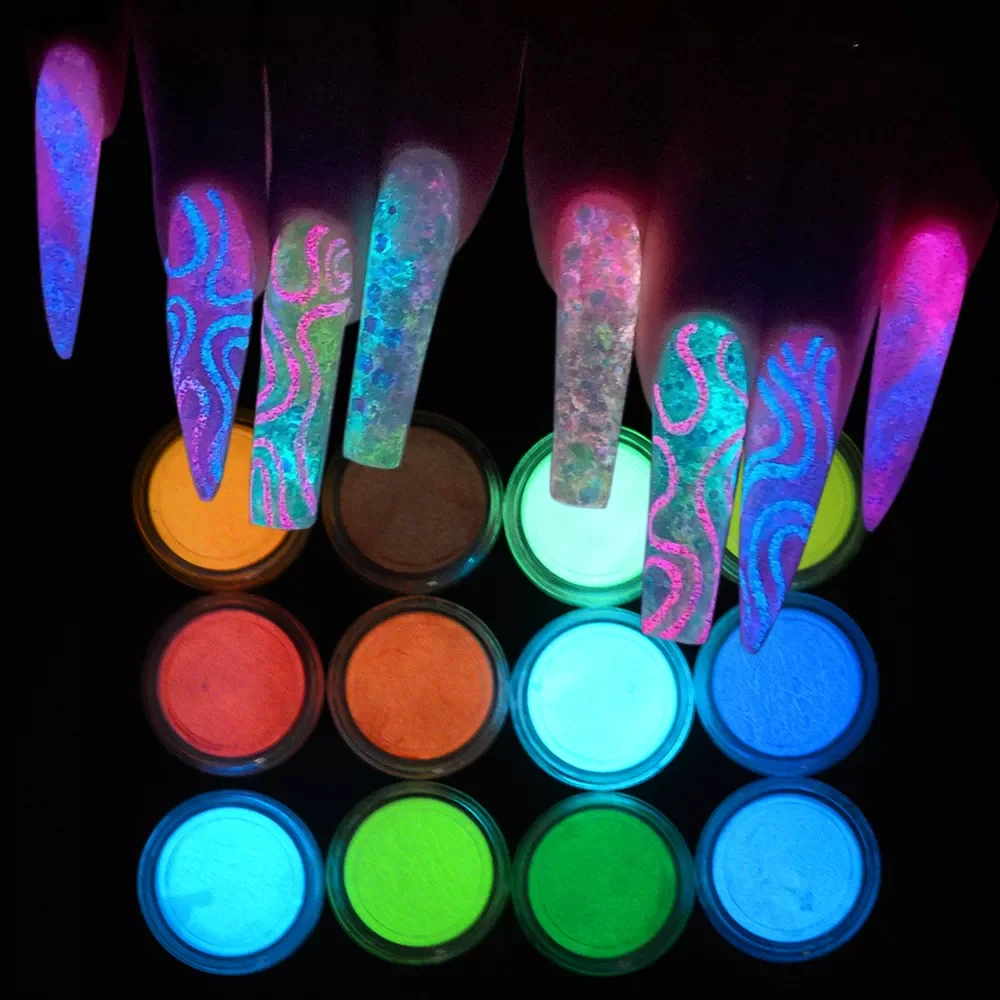 

In The Dark Powder Nail Glitter Luminous Nail Powder Reflective Neon Green Pigment Rubbing Dust Design Manicure FBYS01-12