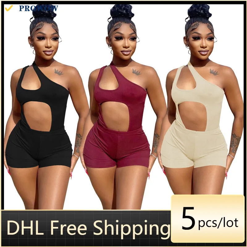 PROWOW Hollow Out Sexy Night Club Wear Solid Skinny Rompers Women Summer One Piece Jumpsuit Wholesale Bulk Ladies Clothes 7130