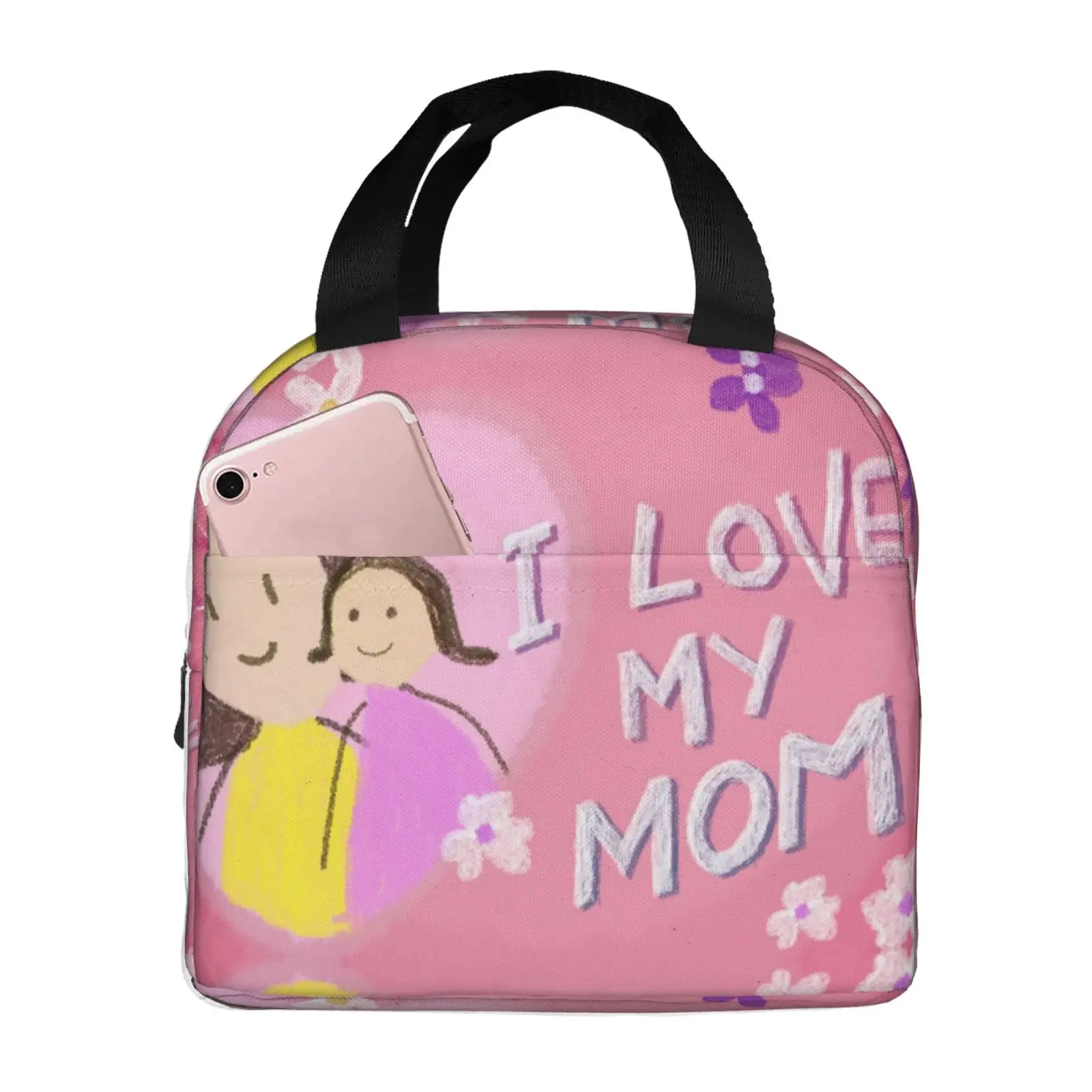 

I Love My Mom Mothers Day Lunch Bag Food Bags Lunch Box for Women for Picnic Work Shcool Beach Outdoor Holiday Gift Portable