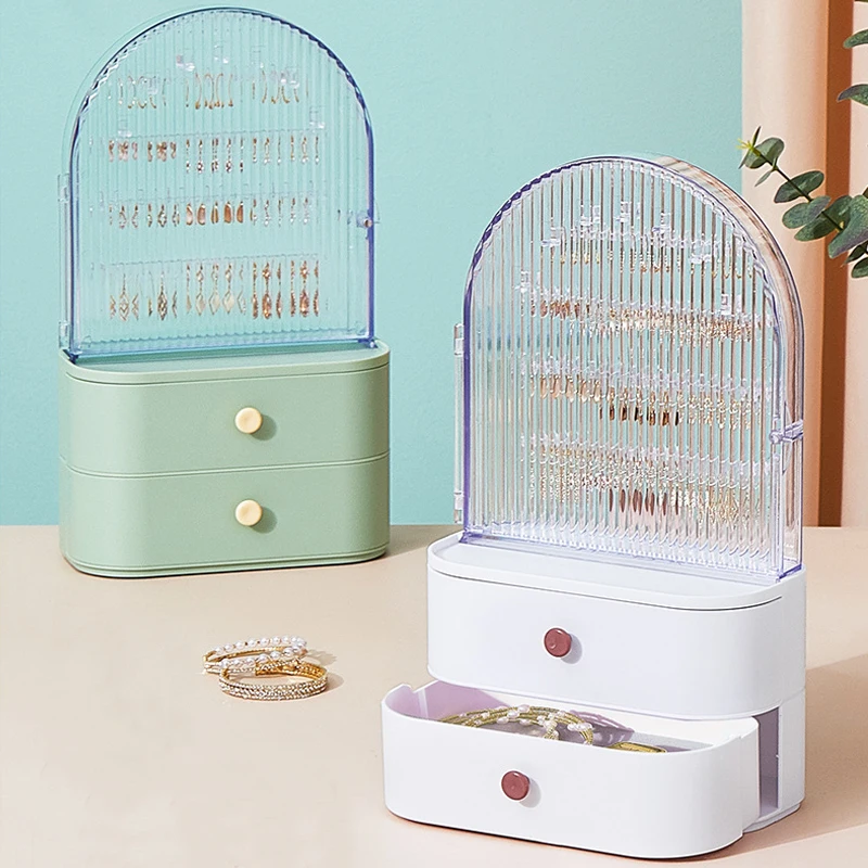 

Multifunctional 2 Layer Jewelry Box Dustproof Display Stand Three-dimensional Large Capacity Necklace Earring Storage Box
