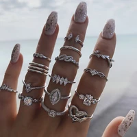 15pcs simple vintage gem crystal bohemian rings set rings for women 18k gold plated butterfly stackable thumb knuckle rings set