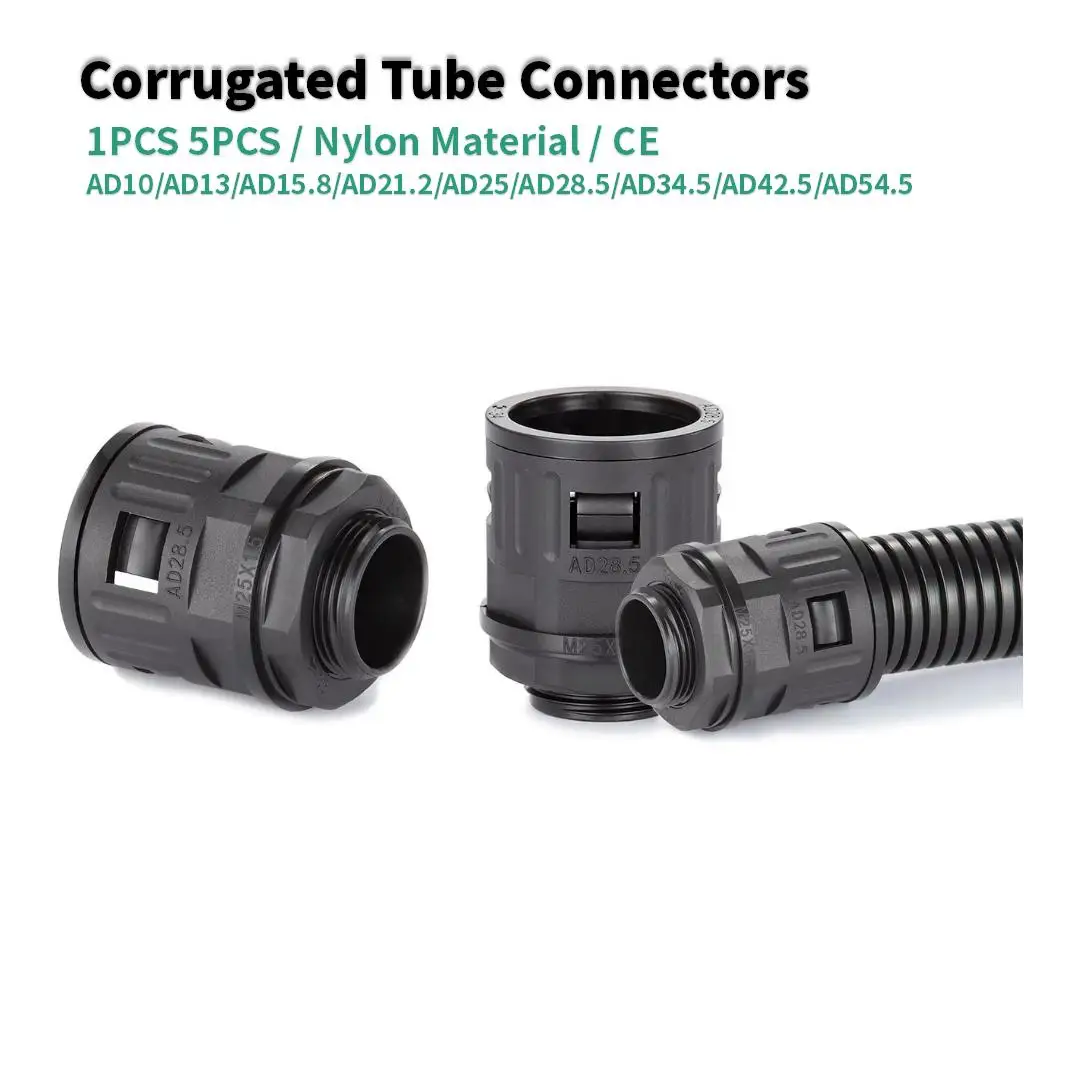 Corrugated Hose fittings M20*1.5 AD15.8 AD34.5 AD28 Plastic quick coupling Flexible conduit straight connector Pipe Joint Clamps