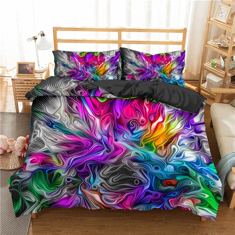 

Tie Dye Duvet Cover King Queen 3D Trippy Spiral Swirl Bedding Set Abstract Rainbow Modern Gypsy Batik Soft Polyester Quilt Cover
