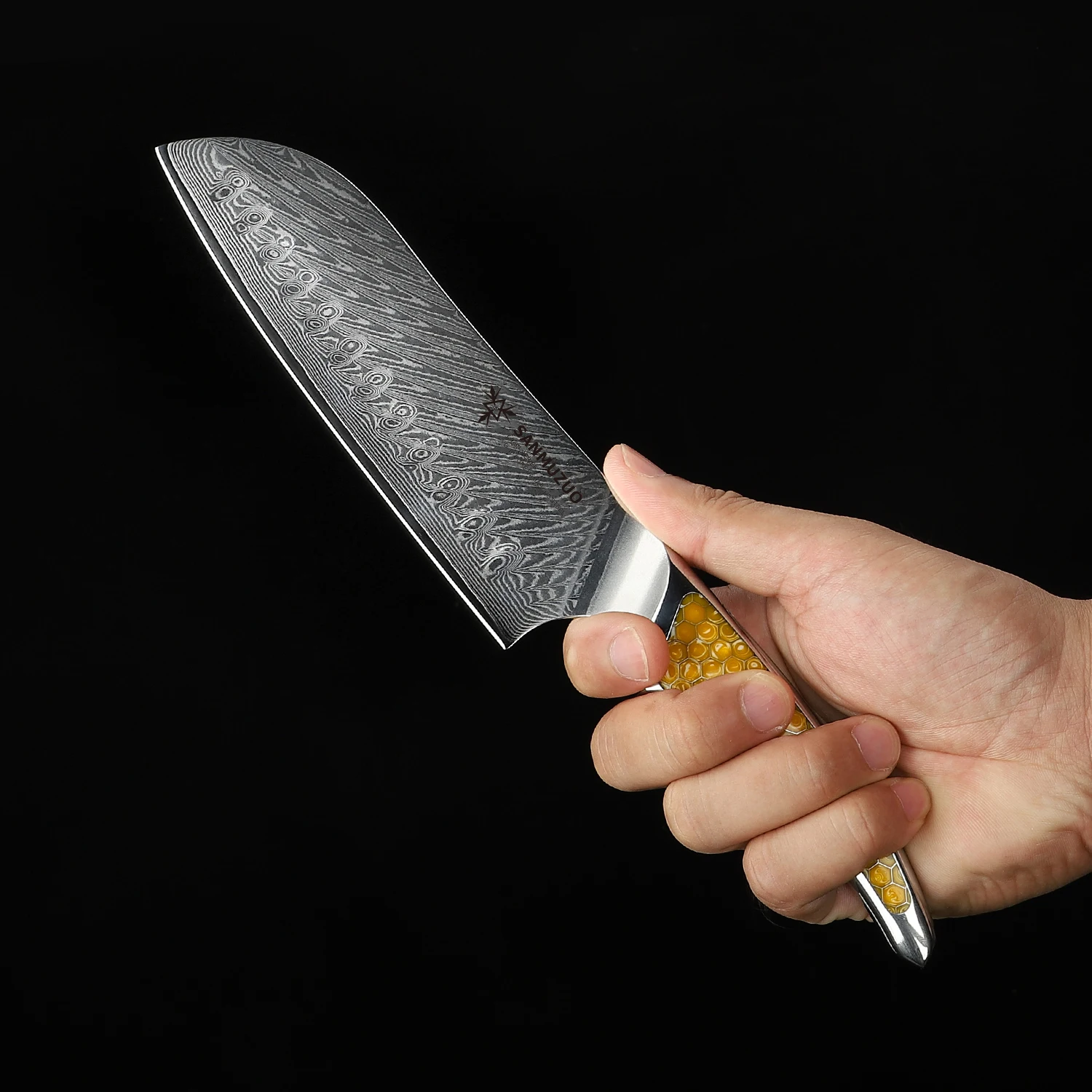 SANMUZUO 7-дюймовый нож сантоку японский шеф-нож из дамасской стали ручка смолы