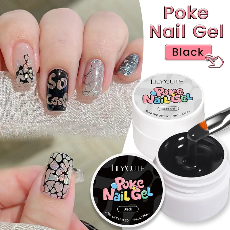 Фото LILYCUTE 8 мл Белый Черный Nail Poke Клей для дизайна ногтей Пузырьковый узор океанской волны Полая живопись Художественный гель Скульптурный замачиваемый лак №4