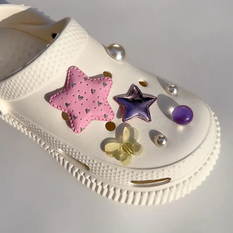Y2K Pink Stars Angel Butterfly Shoes Charms Vintage Bling Heart Starry Sky Pearls Clogs Accessories Vintage Shoe Jewelry Gifts