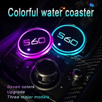 7 colors led luminous coasters cup holder for volvo s60 2014 2018 2019 2021 car logo auto accessories 2 pcs atmosphere light
