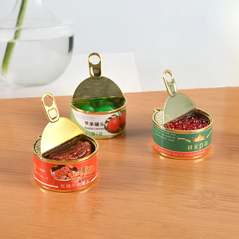 1PC Dollhouse Home Decoration Mini Caviar Can Simulation Fruit / Beef / Fish Can Prop Model Miniature Doll Kitchen Food Decor