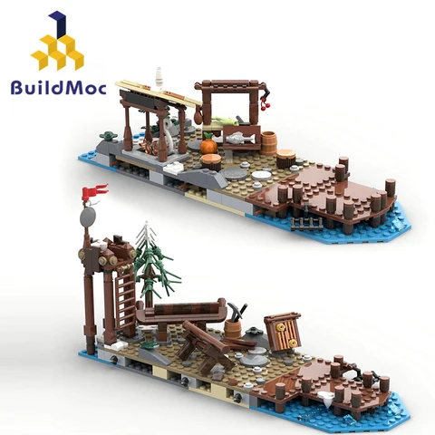 Buildmoc, развивающая деревня Викинга, набор строительных блоков MOC, Наборы игрушек для детей, подарки для детей, игрушка, 584 деталей, кирпичи для 21343