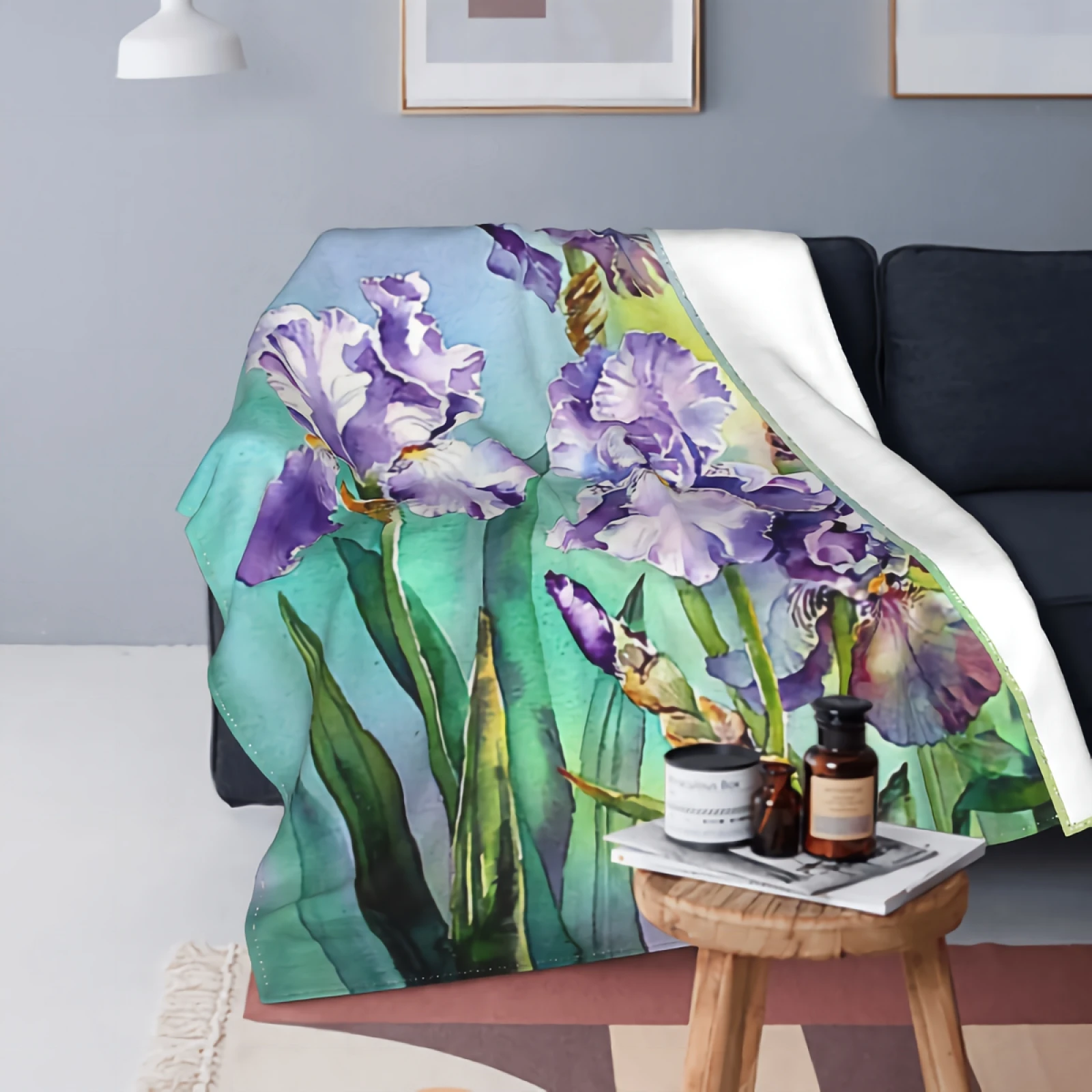 

Colorful Flowers Sherpa Throw Blanket Lightweight Ultra- Watercolor Flowers Soft Warm Bed Blanket Fit Sofa Suitable 80"x60"