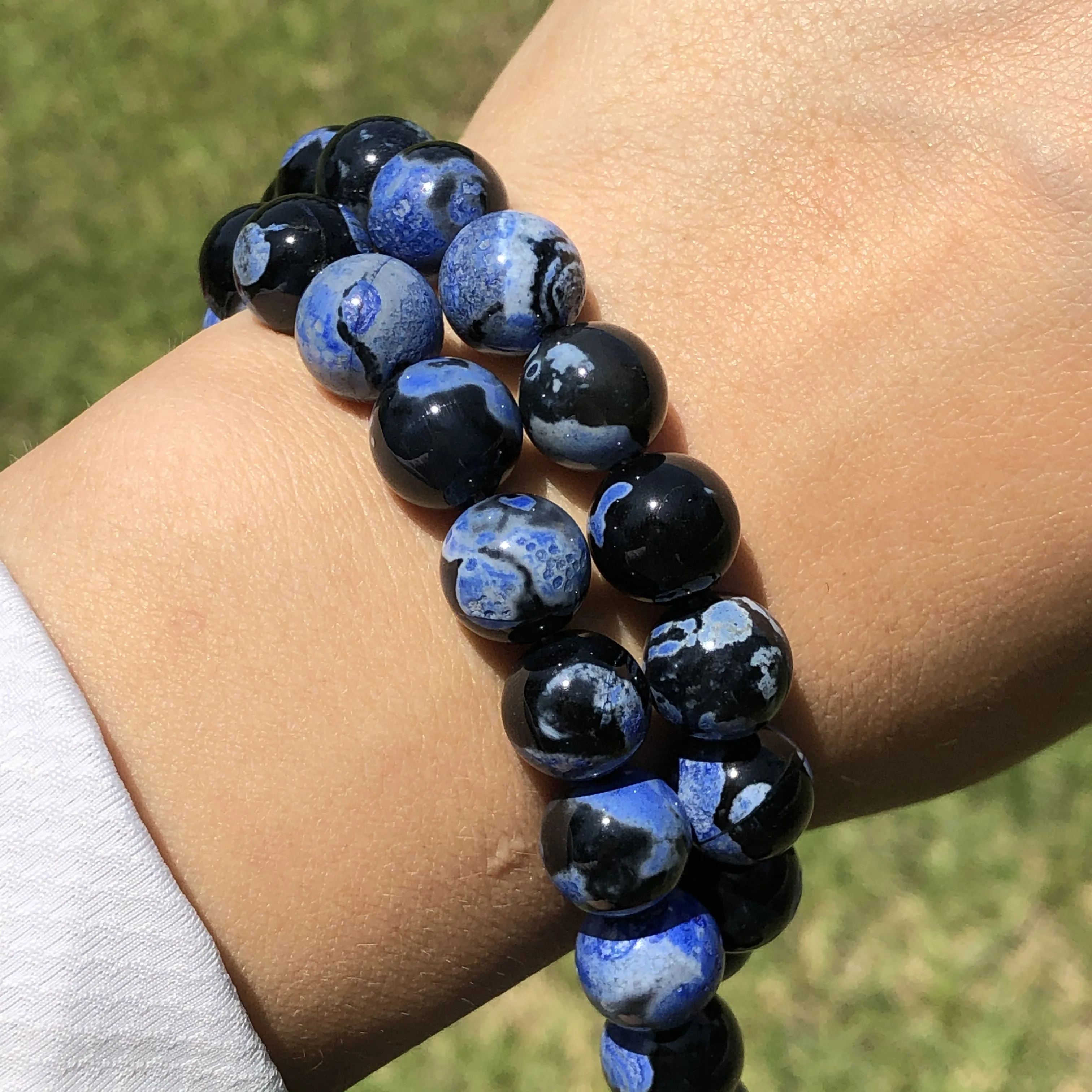 

Bead Popular Jewelry Accessories Making DIY Round Blue Black Agates Natural Stone Women Necklace Bracelet Gift Abalorios Pulsera