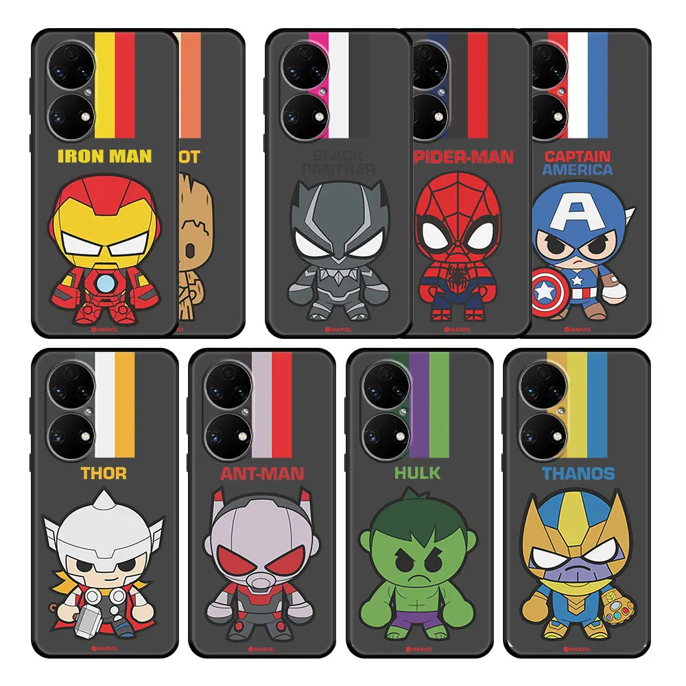 

Case Funda for Huawei P20 Pro P40 Lite P50 P30 9 SE Nova 5T P50E E Y6 8i Y9 Y7 Casing Print Black Cute Marvel Hero Stlye Cell