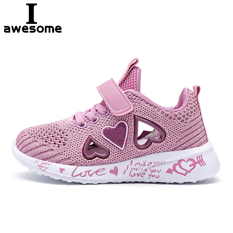 2021 Love Girls Casual Shoes Light Mesh Sneakers Kids Summer Children Fashion Tenis Cute Sport Cartoon Female Running Footwear