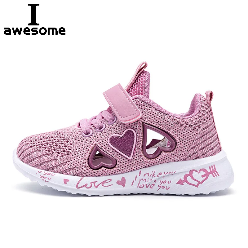 

2021 Love Girls Casual Shoes Light Mesh Sneakers Kids Summer Children Fashion Tenis Cute Sport Cartoon Female Running Footwear