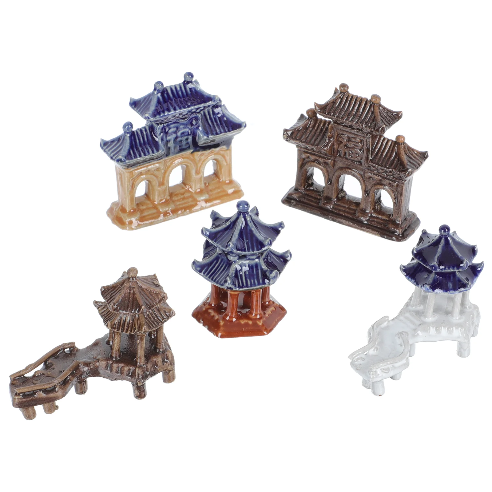 

5 Pcs Home Décor Asian Decor Pagoda Chinese Temple Statue Zen Garden Decoration Stupa Toy Room Ceramic Pavilion Ornaments