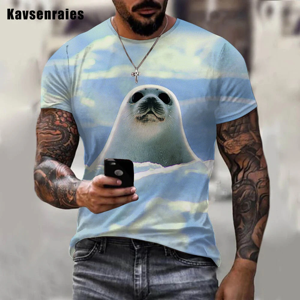 

Новинка 2022, 3d Футболка с принтом животных и уплотнений, мужские/женские модные повседневные топы, футболки оверсайз с коротким рукавом в сти...