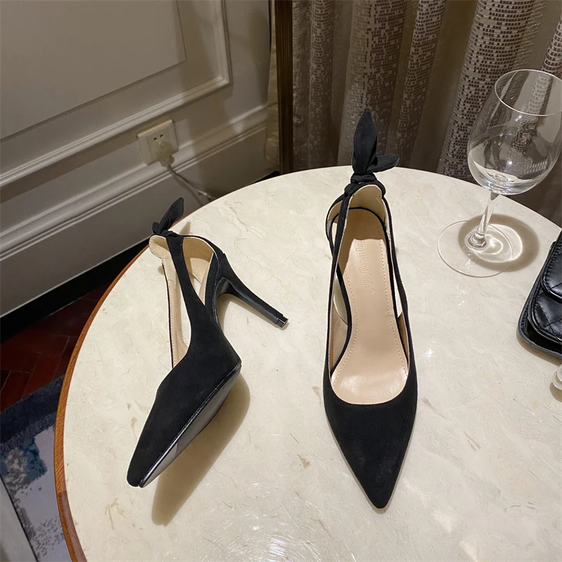 

Female shoes 2022 summer new rabbit ears back pointed toe sexy thin High heel hollow out pumps dress real suede party stilettos