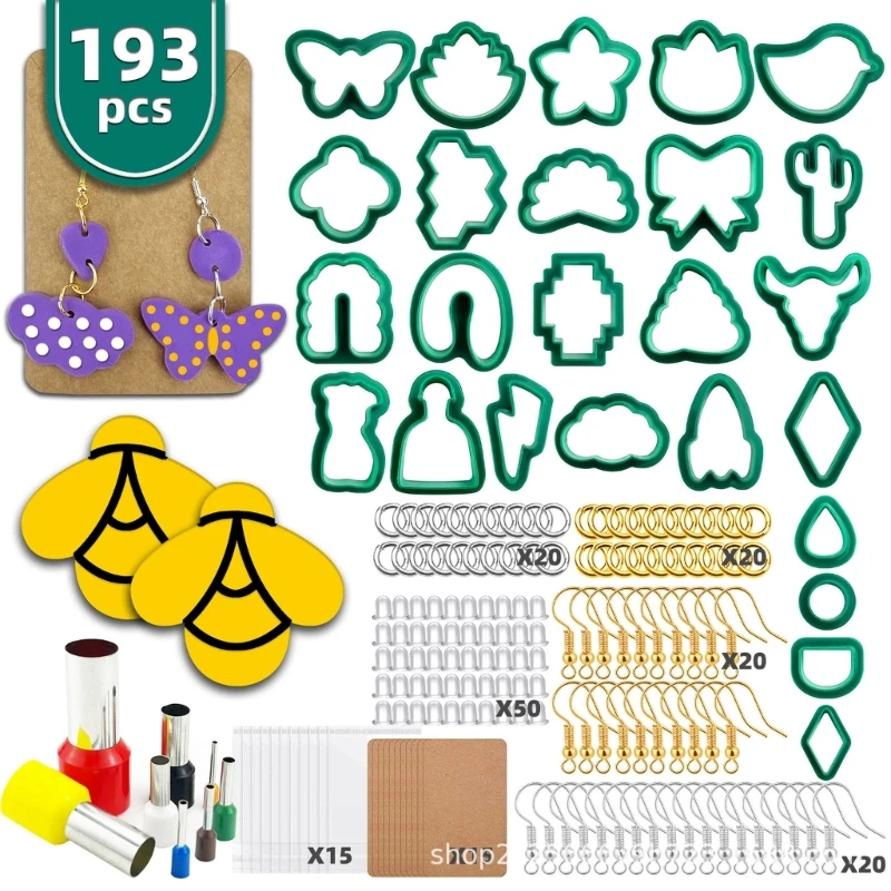 

41XC 193Pcs Polymer Clay Cutters Set,DIY Clay Cutters for Polymer Jewelry Making with Earring Cards Hooks Clay Earring Cutter