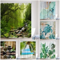forest landscape shower curtains beach palm trees sea turtle marble plants leaves zen nature garden wall hanging bathroom decor