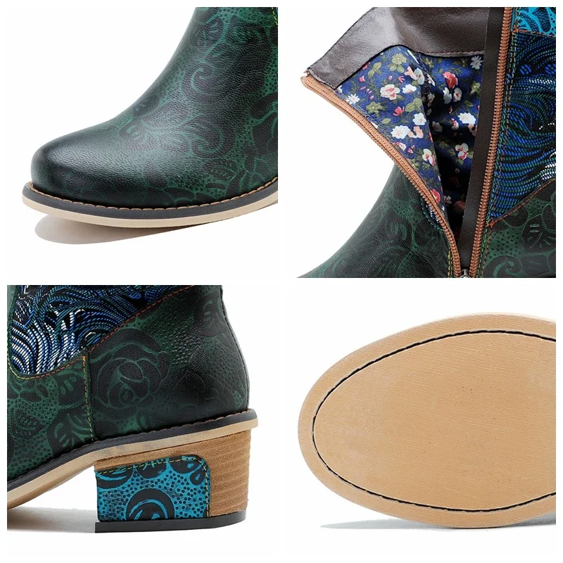 Koznoy 4 5 см кожаные ботинки из овчины с вышивкой женские до середины икры на молнии