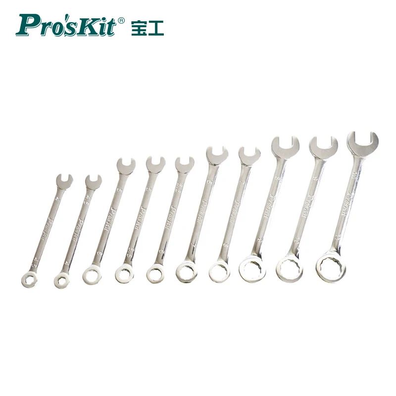 

Pros'Kit HW-609B Metric / Inch Size 10Pcs Mini Electronic Combination Wrench Spanner Set Hardware Repair Tool Closed+Open End