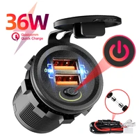 QC3 0 36W car usb charger auto 12V socket adapter port quick charge with switch on off motorcycle camper boat accessories