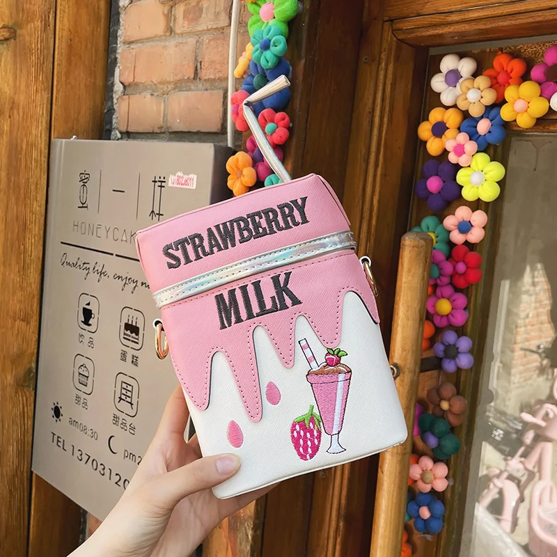 

Cute Straw Milk Box Women Crossbody Bag Designer Lemon Strawberry Shoulder Bag Drink Box Funny Purse for Women 2023 Handbags New