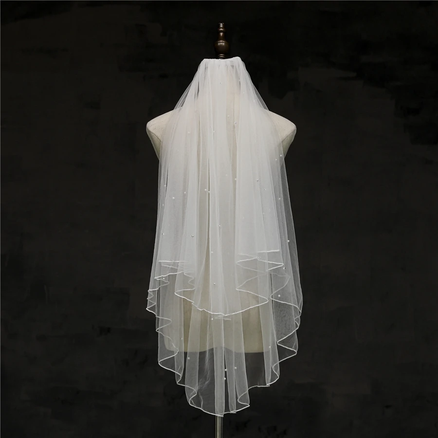 

Wholesale White Ivory Wedding veils Beaded Crystal Bridal veils Wedding accessories vestidos de novia Una pieza welon ślubny