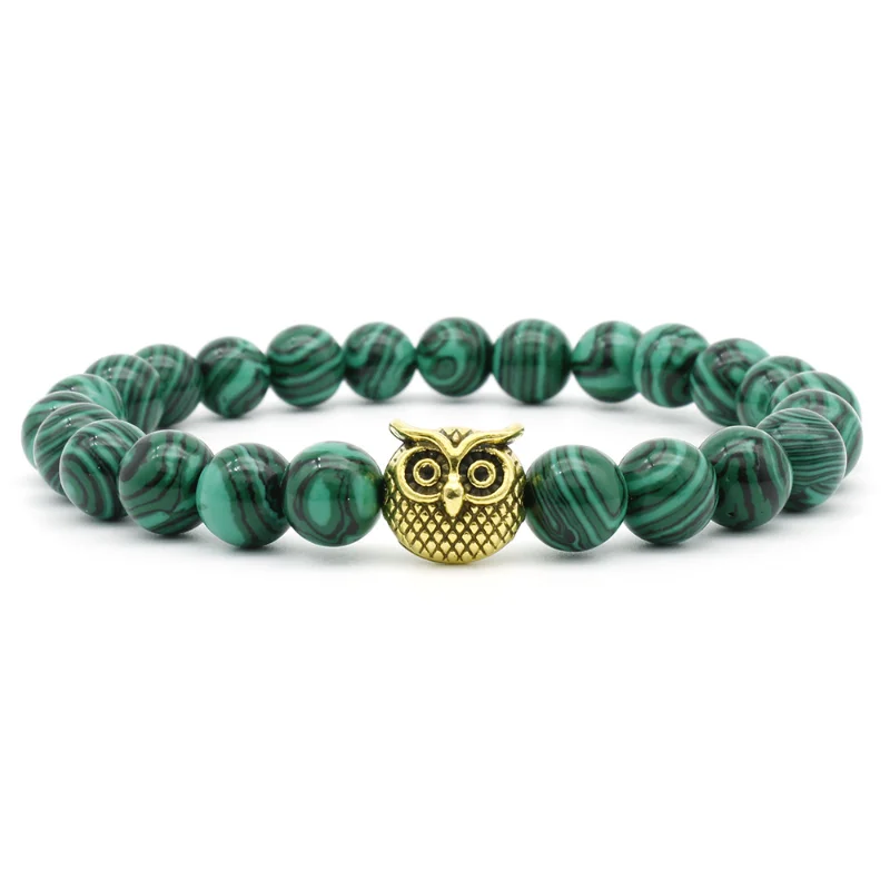 

Fashion Malachite Beads Bracelet Owl Natural Stone Peacock Malachite Beaded Handmade Bracelet Bangles Jewelry Women Men