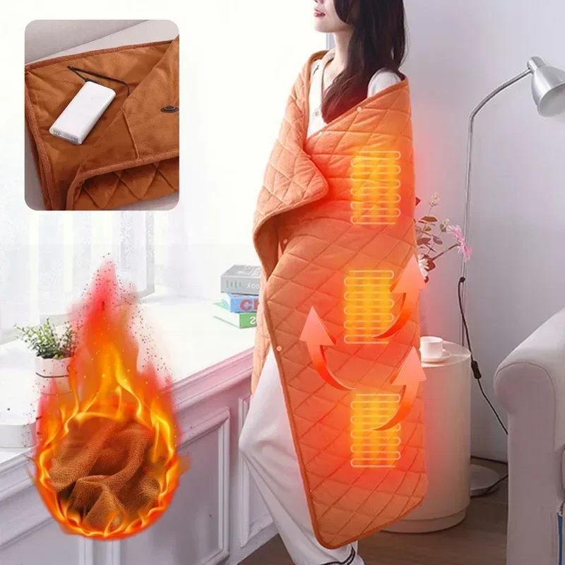 

Portable Electric Heating Blanket Automatic Timing Washable USB Charging Winter Heating Shawl Home Warming Accessories Warm Pad