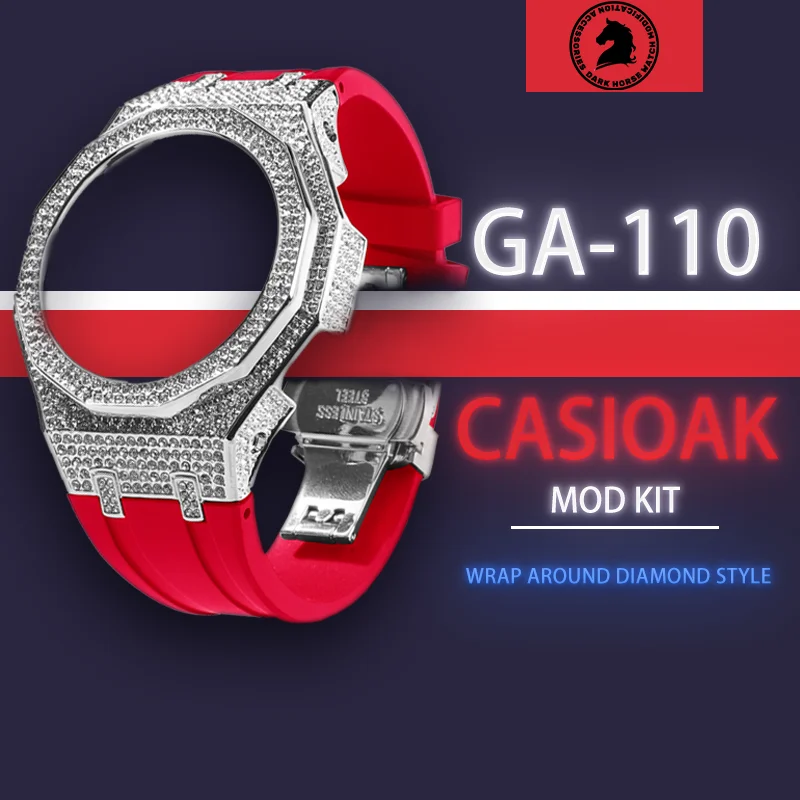 Enlarge Diamond Surround Style 316 Stainless Steel Bezel for Casioak GA110 Rubber Strap Wristband Athletic Personality for GA110 DIY KIT