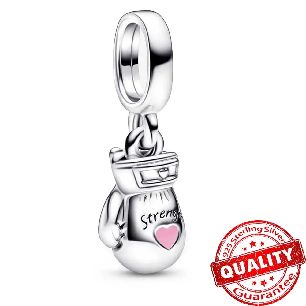 

New 925 Sterling Silver Cute Pink Heart Boxing Glove Dangle DIY Charm Fit Pandora Bracelet Bangle DIY Pendant Jewelry Gift Bead